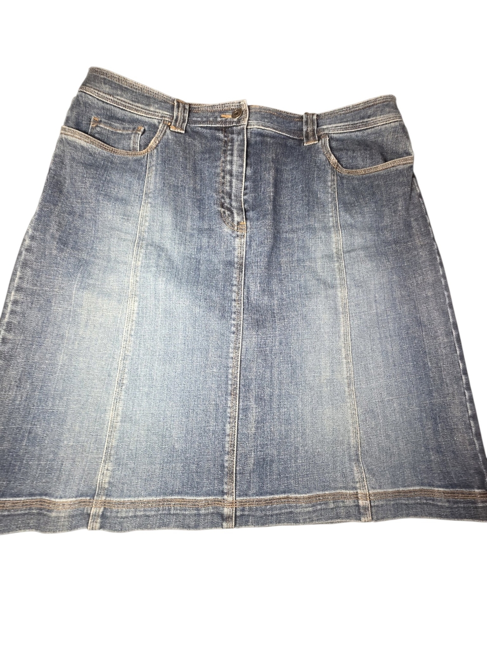 Talbots Stretch Denim A-Line Paneled Midi Skirt Sz 16 Medium Wash Y2K Cottage